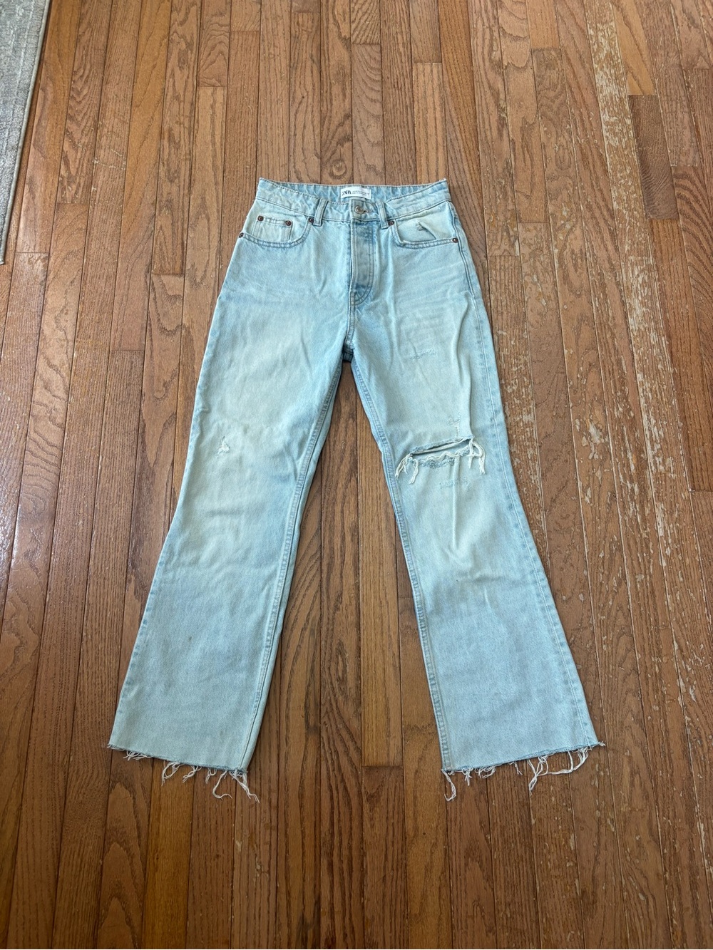 Zara Pale Blue Distressed Flare Jeans